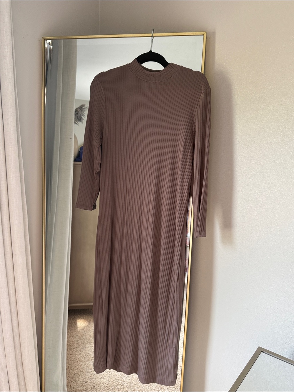 A New Day Ribbed Mockneck Long Sleeve Jersey Midi Dress